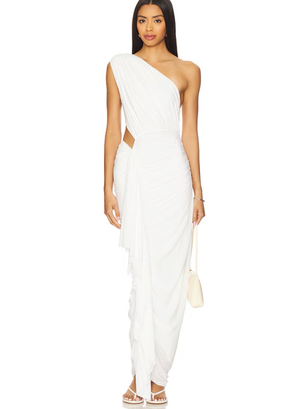 One-Shoulder White Draped Evening Dress (Juliet Midi Dress)